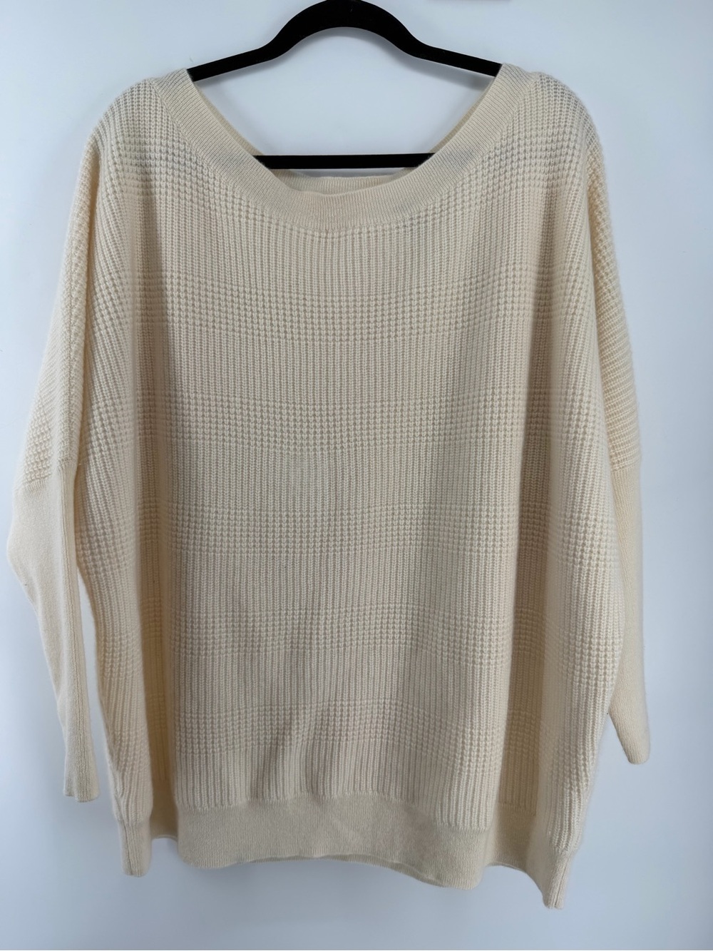 Studio Park Womens 1X Sweater White Cream 100% Cashmere Waffle Knit Plus Size⁠